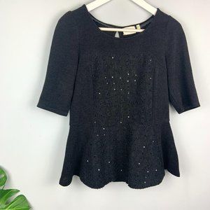 Anthropologie Sequin Boucle Sweater Peplum Top